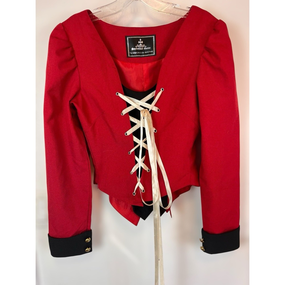 Lolita Dress 3 Piece Red Corset Pleated Skirt  Size 12 Renaissance Whimsigoth - Picture 10 of 10